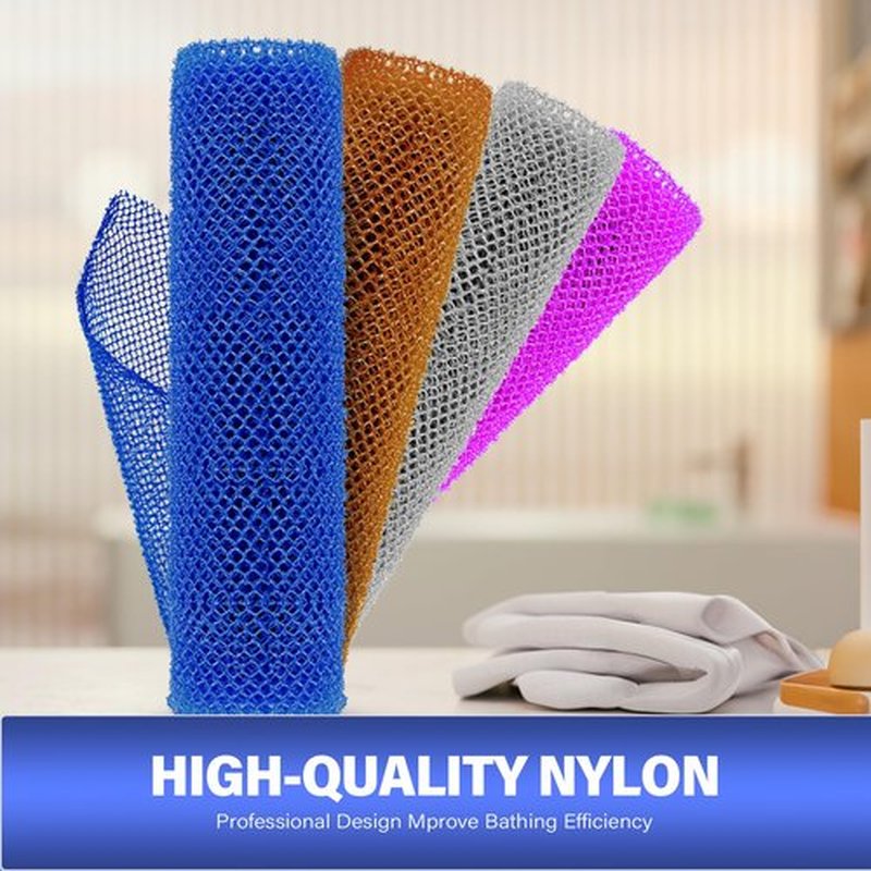 RIUOTA 4 African Net Sponge Mesh Long Mesh Bath Sponges - Exfoliates and Refreshes Skin for a Silky Smooth Shower Experience (Brown, Blue, Purple,Grey)