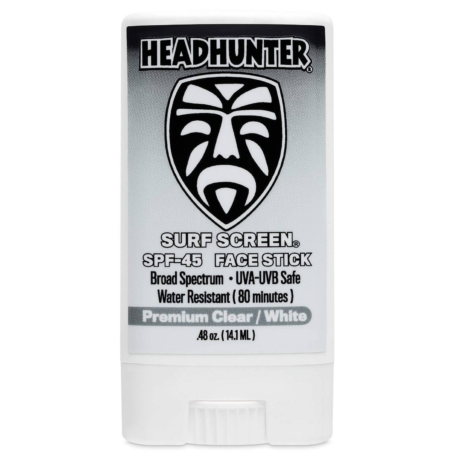 Headhunter Sunscreen Face Stick SPF 45, Waterproof Surf Sunblock for Waterman, Water-Resistant Facial Sunscreen for Ultra-Sport Protection and Solar Defense (80 min), Clear White (1 pack)