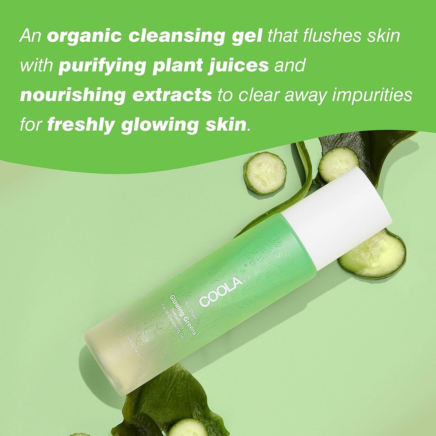 COOLA Organic Glowing Greens Facial Cleanser - Vegan, Gluten-Free, Aloe Vera Infused for Skin Barrier Protection