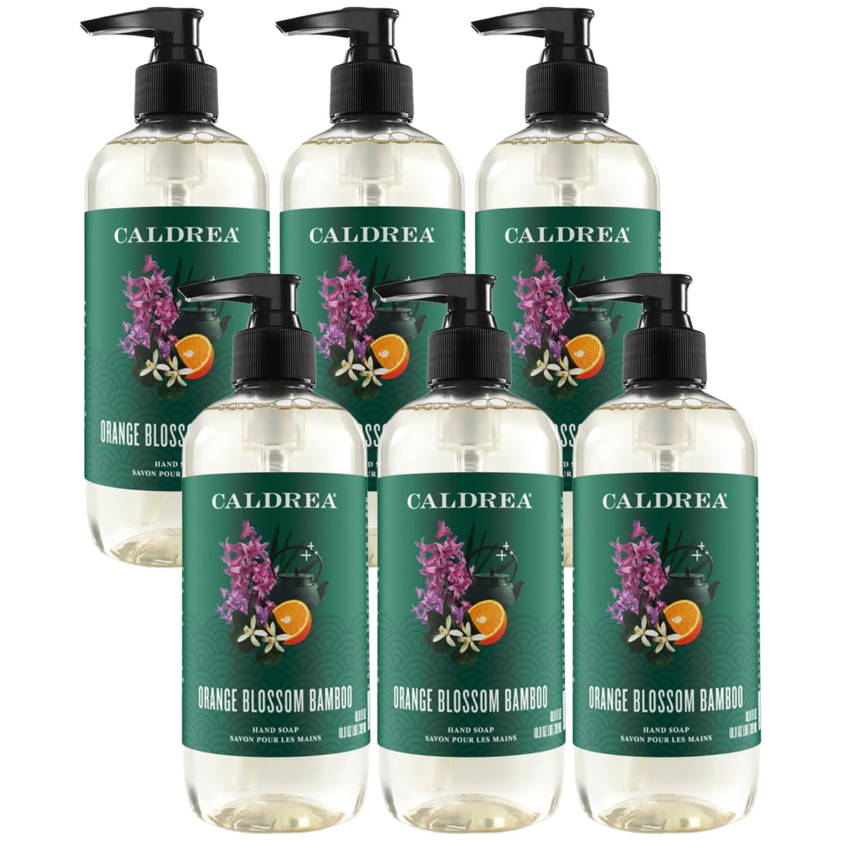 Caldrea Hand Soap, Orange Bamboo Blossom Scent, Plant-Based Liquid Hand Wash with Aloe Vera & Olive Oil, Citrus Floral Fragrance, Pump Bottle, 6-Pack