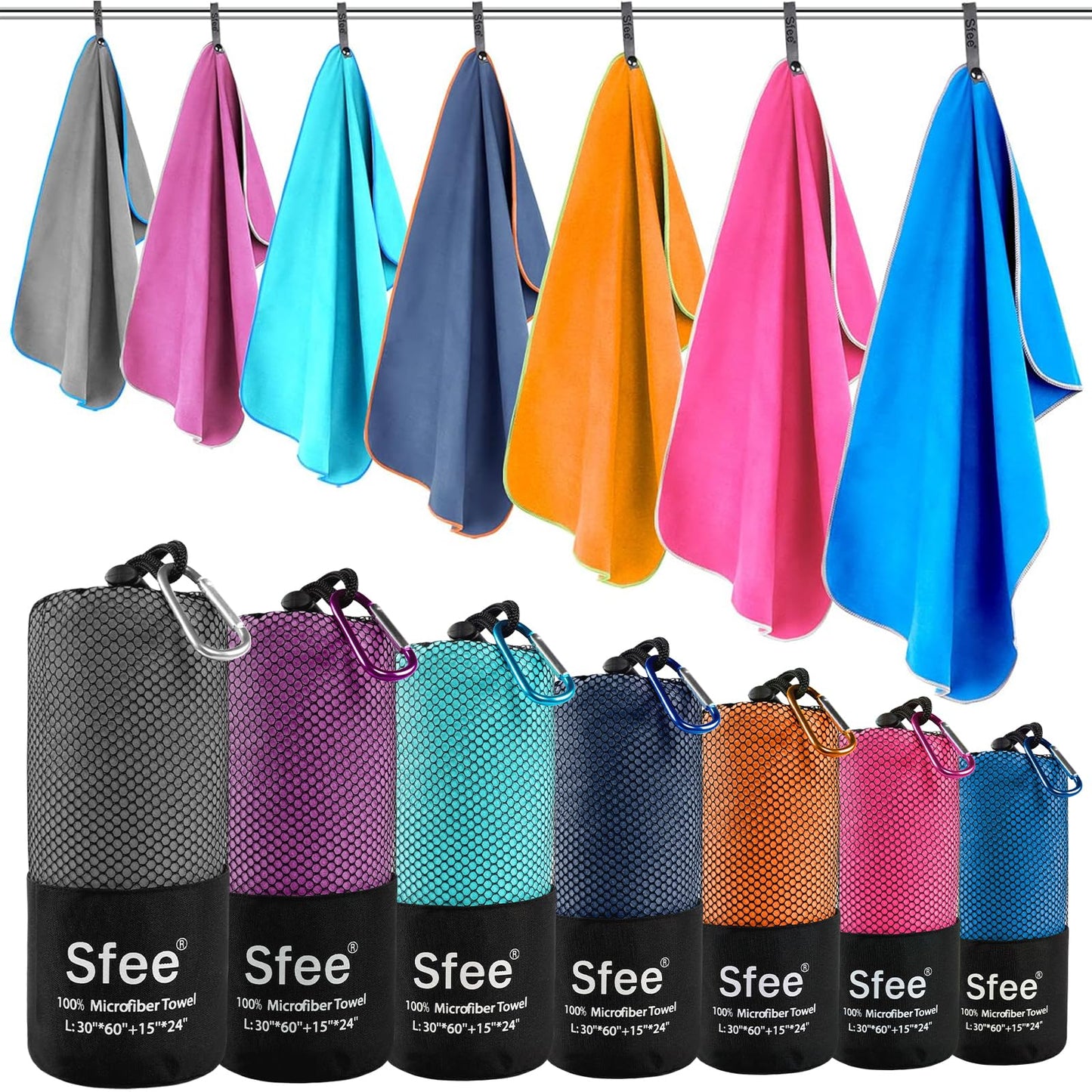 Sfee 2 Pack Microfiber Travel Towel, Quick Dry Towel Camping Towel Super Absorbent Compact Lightweight Sports Towel Swim Gym Towels Beach Towel Set for Gym, Hiking, Pool, Backpacking, Bath, Yoga