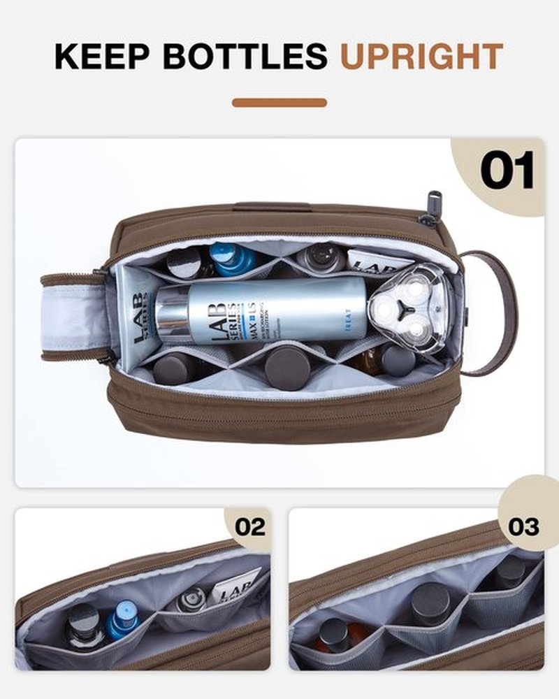 BAGSMART Toiletry Bag for Men, Large Travel Toiletry Organizer, Dopp Kit Water-resistant Shaving Bag for Toiletries Accessories - Brown