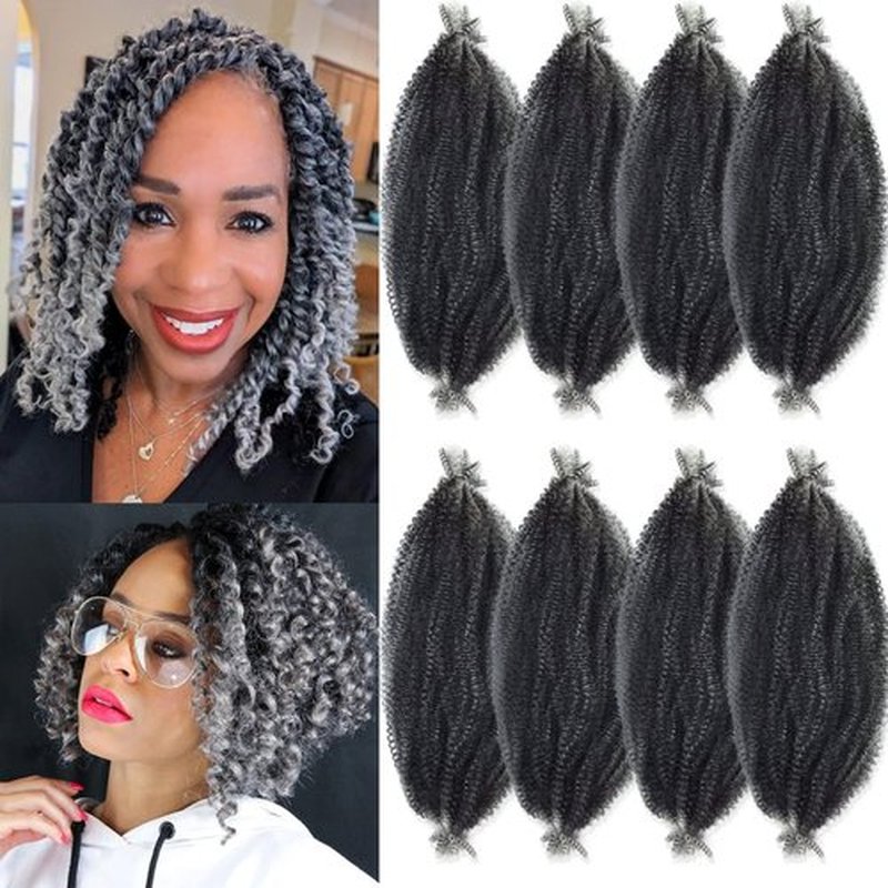 Marley Hair 16 Inch Springy Afro Twist Hair 8 Packs Marley Twist Braiding Hair, Wrapping Hair for Soft Locs Synthetic Crochet Braids Hair Extension for Black Women(16Inch, Tgrey)