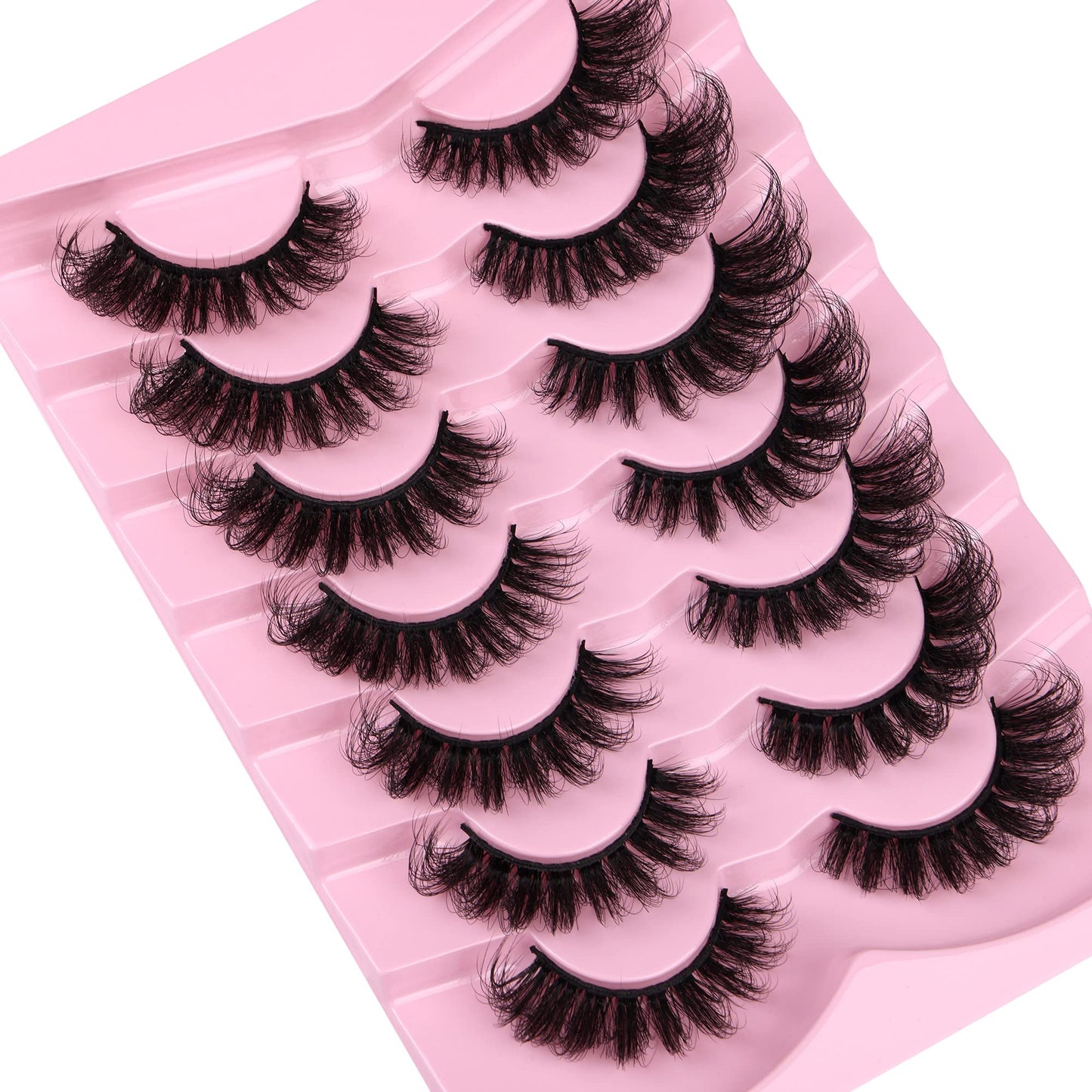 JIMIRE D Curl Faux Mink Lashes Fluffy Cat Eye 20MM Long Dramatic Mink Lashes Bulk Wispy Full Volume False Eyelashes 7 Pairs Pack