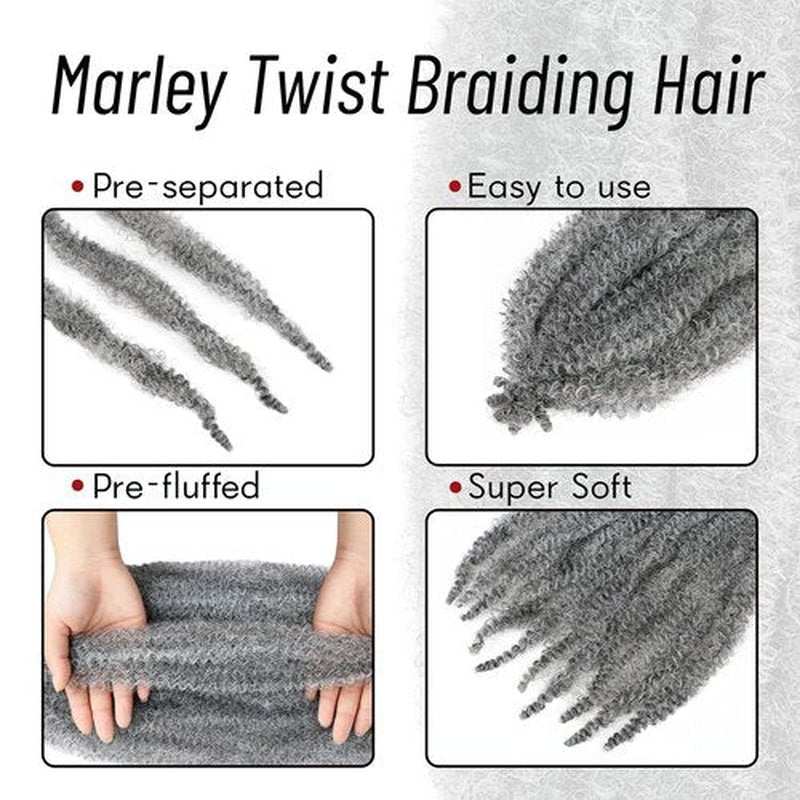 Marley Hair 16 Inch 7 Packs Pre Separated Springy Afro Twist Hair Mixed Grey Marley Twist Braiding Hair Pre Fluffed Spring Twist Hair Synthetic Curly Braiding Hair Extensions for Women (16 Inch,Mgray)
