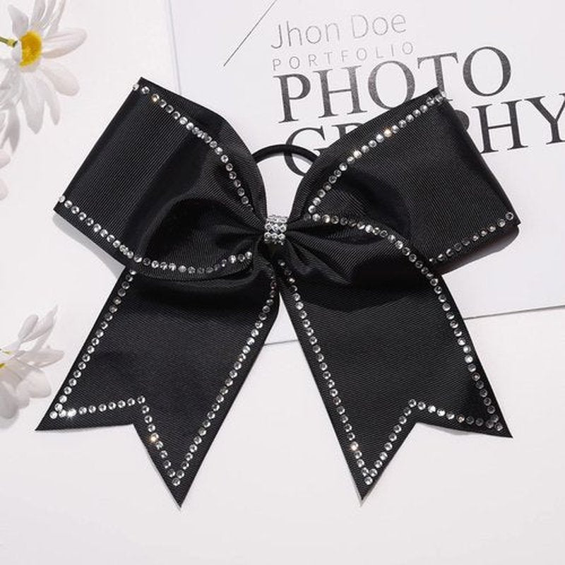 DEEKA 10 PCS 8" Rhinestones Large Cheer Hair Bows Glitter Cheer Ponytail Holder Handmade for Teen Girls Softball Cheerleader Sports -Black