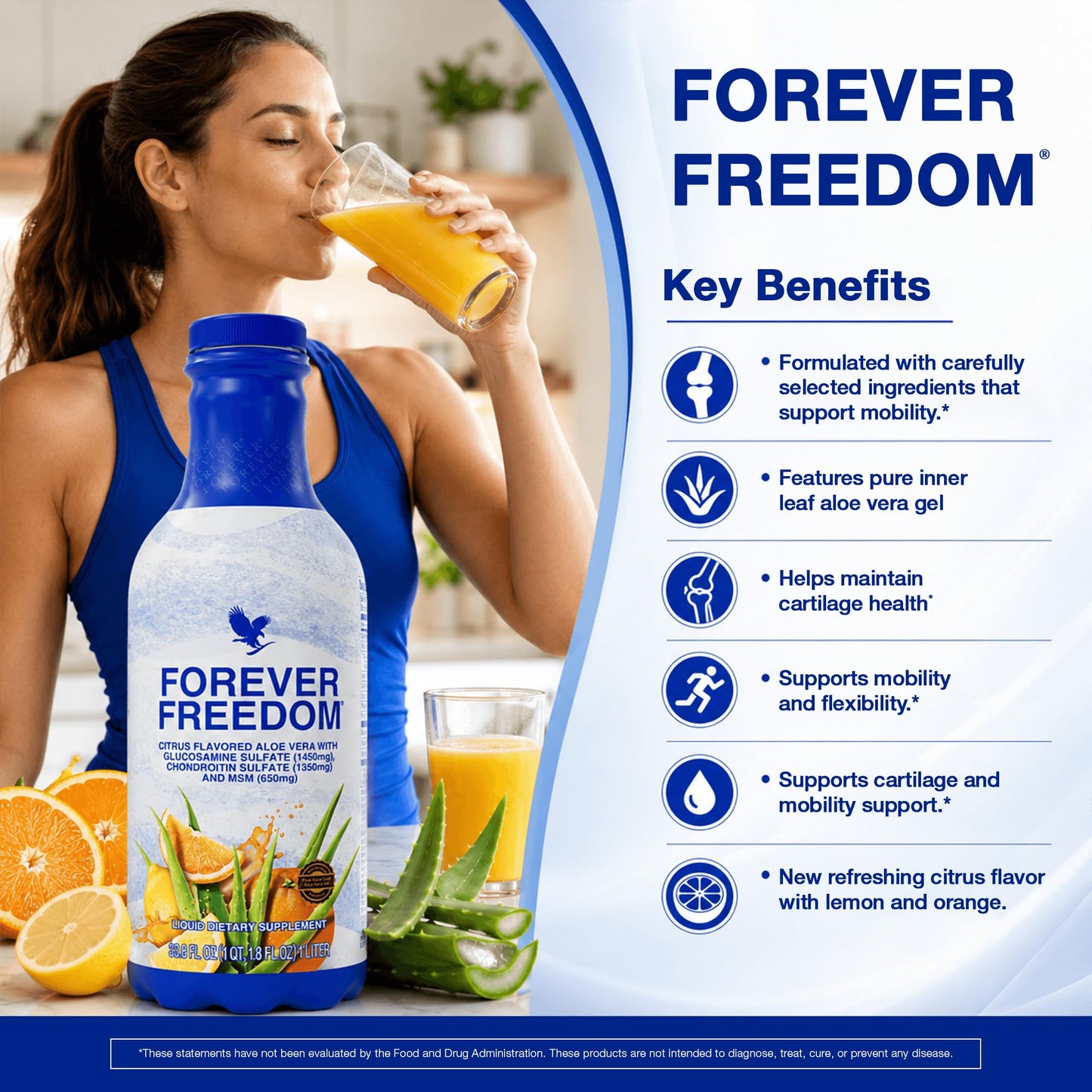 Forever Living - Forever Freedom - Aloe Vera Joint Support with Glucosamine and Chondroitin - Orange Flavor - 33.8 fl oz (Pack of 1)