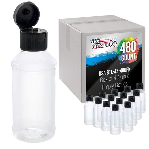 U.S. Art Supply 4 ounce Squeeze PET Plastic Bottles with Flip Cap - BPA-free, food safe, medical grade plastic, acrylic pouring paint Great For Hand Sanitizer (Case of 480)