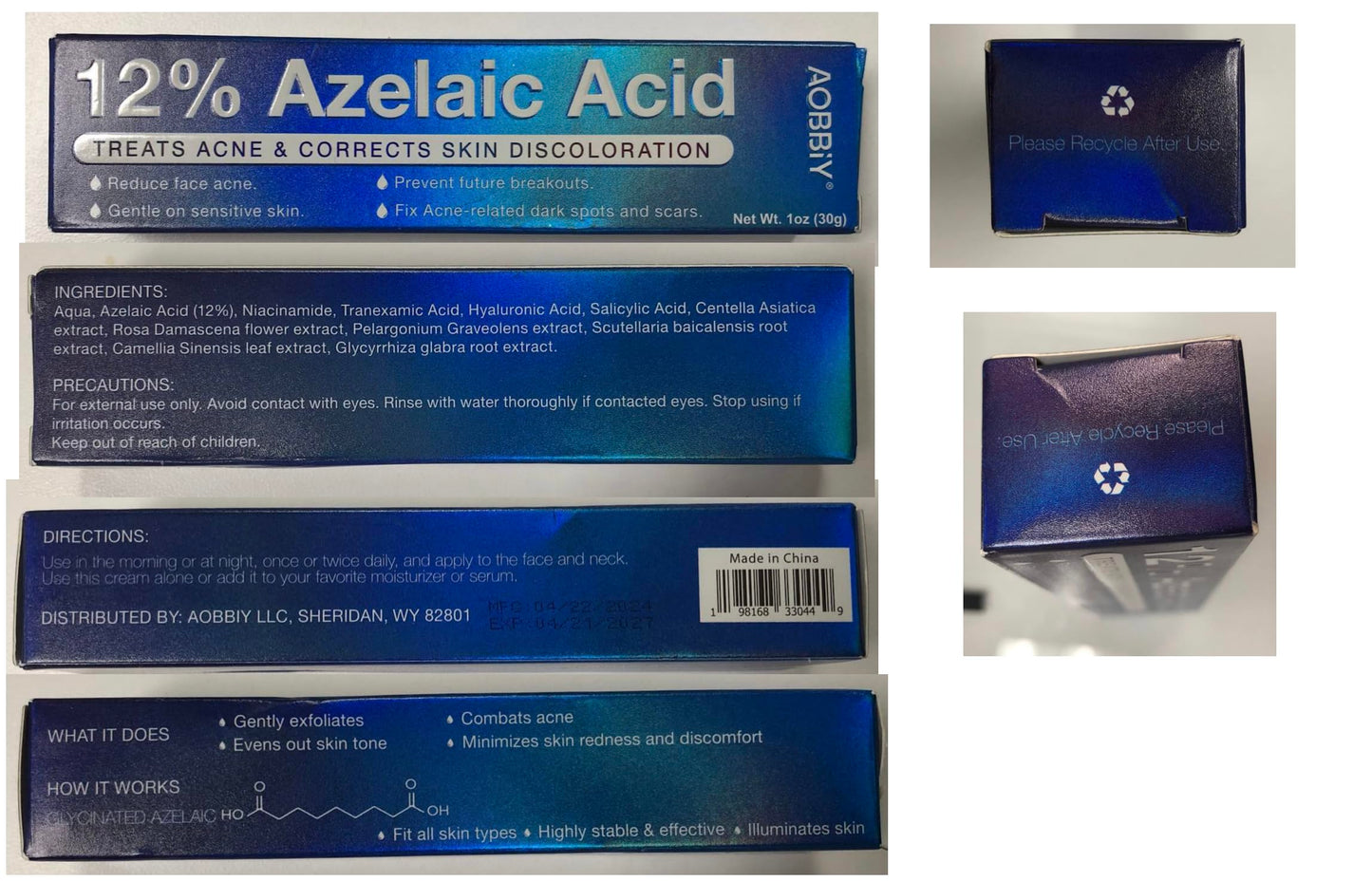 AOBBIY Azelaic Acid Cream: Azelaic Acid For Face - Premium Azelaic Acid Cream - Face Skin and Beauty Care - Azelaic Acid Facial Cream (1 Oz)