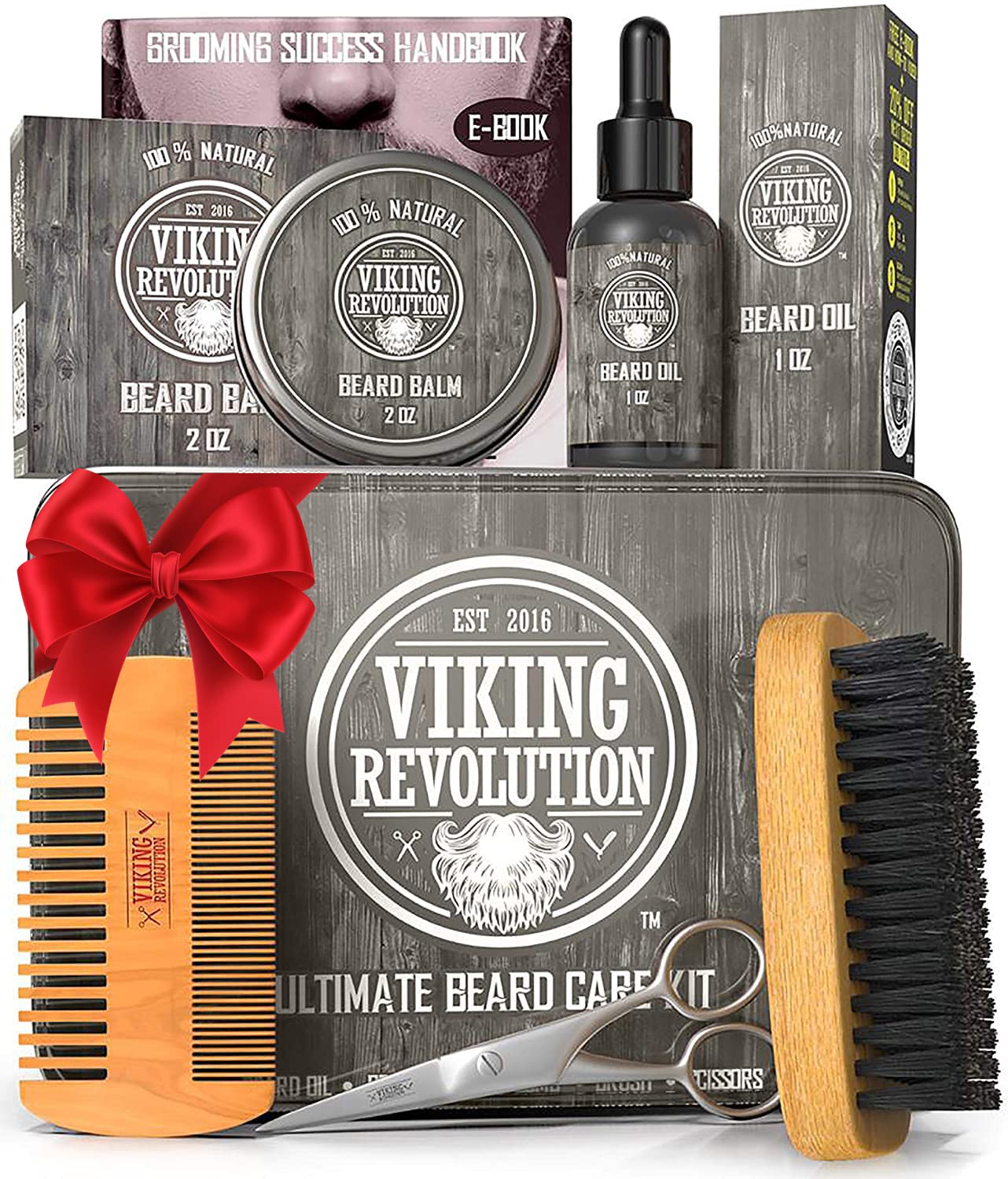 Viking Revolution - Ultimate Beard Kit - Beard Grooming Kit with Beard Brush, Beard Comb, Beard Balm, Beard Oil, Beard & Moustache Scissors - Gifts for Men