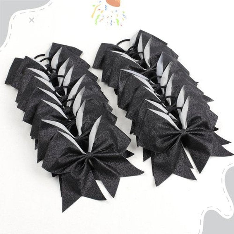 16PCS 8" Large Glitter Cheer Bows for Cheerleaders, CN Sparkly Hair Bows with Elastic Hair Ties Accessories for Teens Girls Women Cheerleading Softball Competition Sports (Black)