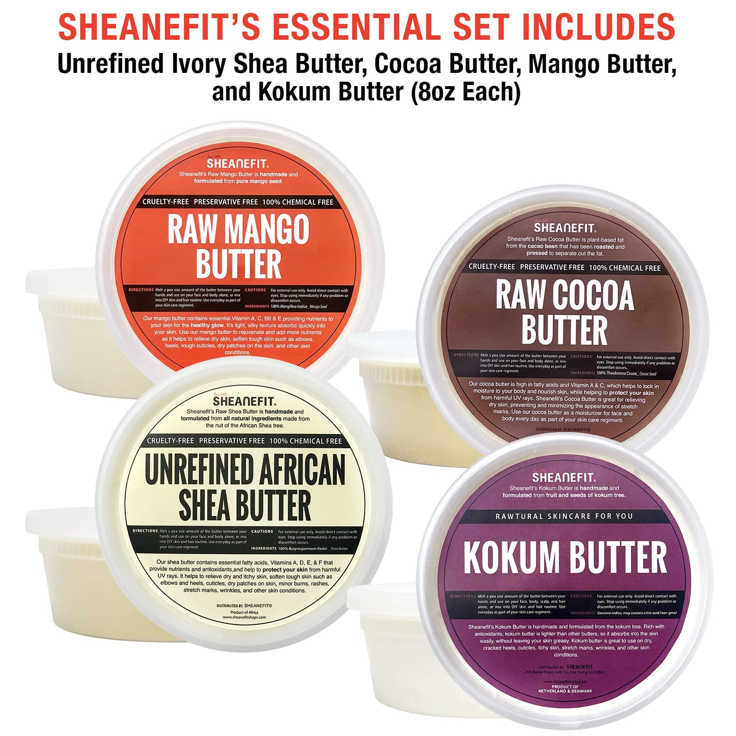 Sheanefit Essential Butter Set - 8oz of Unrefined Ivory Shea Butter, Raw