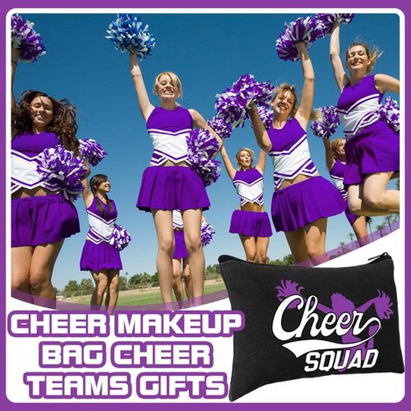 Pinkunn 20 Pcs Cheer Makeup Bags Bulk Cheerleader Gifts for Women Canvas Cheer Cosmetic Pouch Toiletry Zipper Makeup Case Cheerleading Portable Travel Pouch Cheer Team Accessories (Purple)