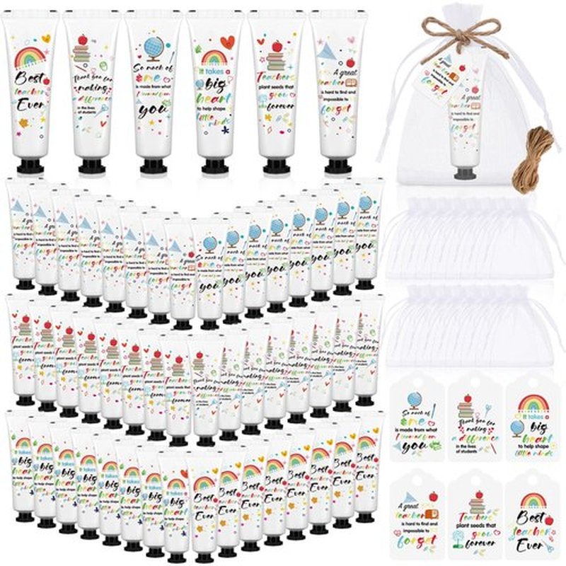 Dimsile 48 Set Valentine's Day Gifts for Teacher Appreciation Hand Cream Gifts Moisturizing Hand Lotion Thank You Teacher Gifts Travel Size Hand Cream with Cards Organza Bags for Dry Cracked Hands