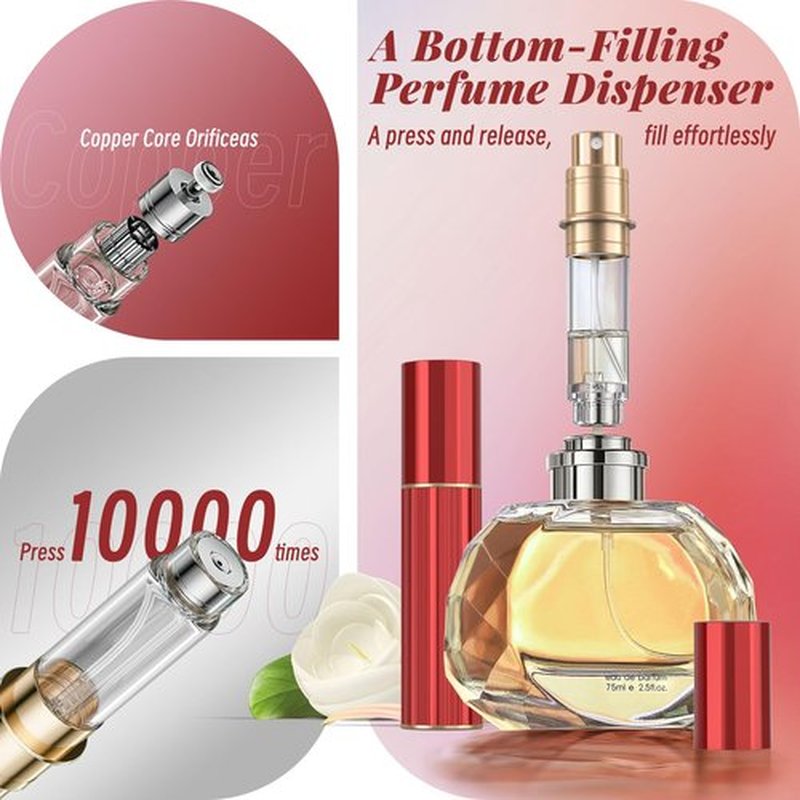YIERSO 5ml Perfume Travel Refillable Bottle,Bottom-Filling Perfumes Atomizer,Mini Cologne Dispenser, Portable Fragrances Sprayer Pocket Size Perfume Container for Women Men Cruise Trip Gift 5ml (Red)