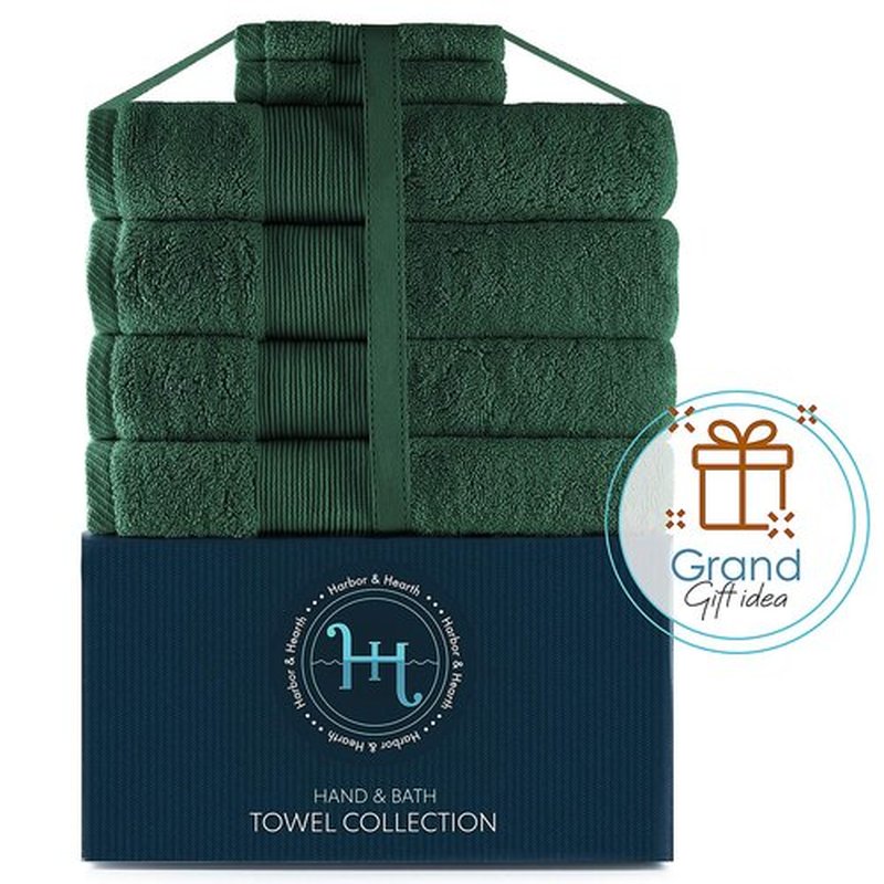 Hearth & Harbor Bath Towels for Bathroom - 100% Ring Spun Cotton Luxury Bathroom Towels - Ultra Soft & Highly Absorbent Bath Towels Set, 6 Piece Set (4 Bath Towels, 2 Washcloths) - Hunter Green