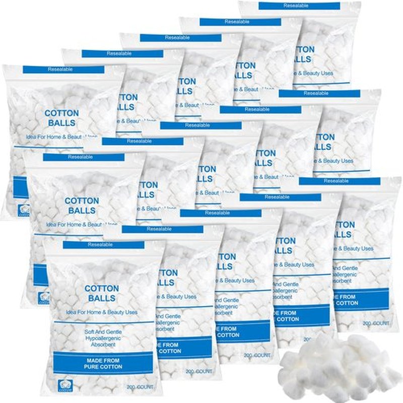 Heigble 3000 Pcs Soft Cotton Ball Bulk Organic Medium Cotton Ball Absorbent Multipurpose Pure Cotton Ball for Nail Polish Remover Makeup Removal First Aid Face Crafting Cleaning Skin Applying Lotion