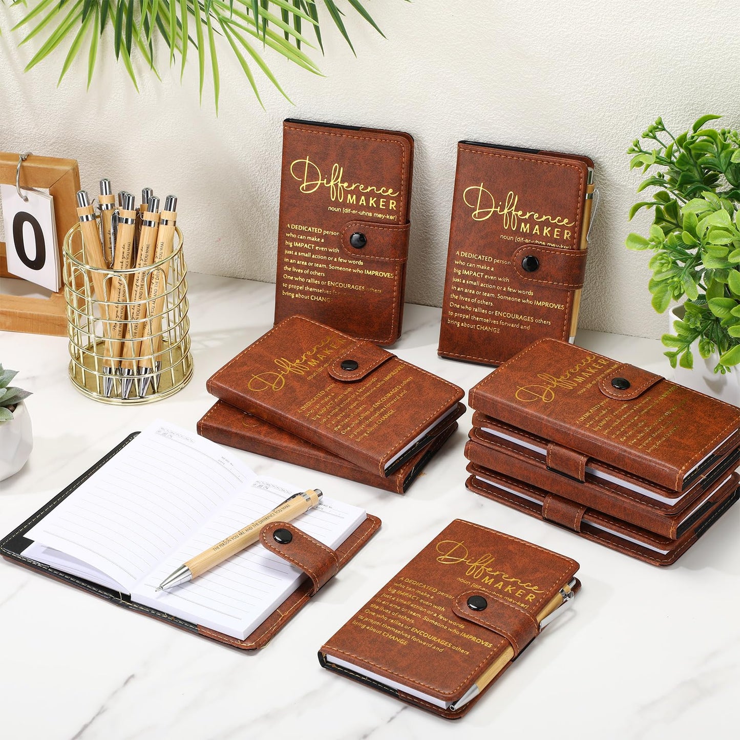 Honoson 10 Sets Difference Maker Employee Appreciation Inspirational A5 Leather Journal Motivational Notebook with Pen Thank You Gift for Pharmacist Neonatal Nurses Vet Tech Affirmation Gifts