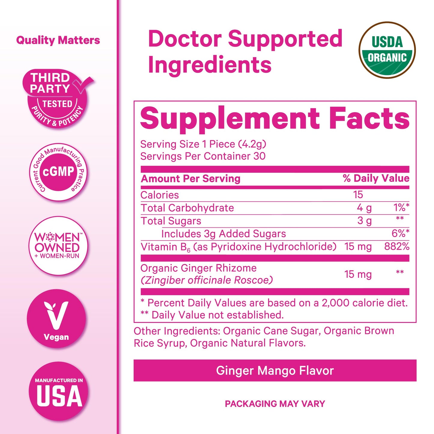 Pink Stork Organic Mango Sweets with Vitamin B6, 30 Wrapped Candies