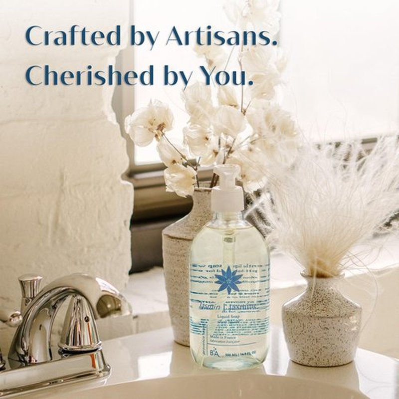 Provence Sante Natural Liquid Soap - Moisturizing Almond Oil Hand Soap with Exotic Jasmine Scent - Elegant Pump Dispenser for Kitchen & Bath (16.9 oz)