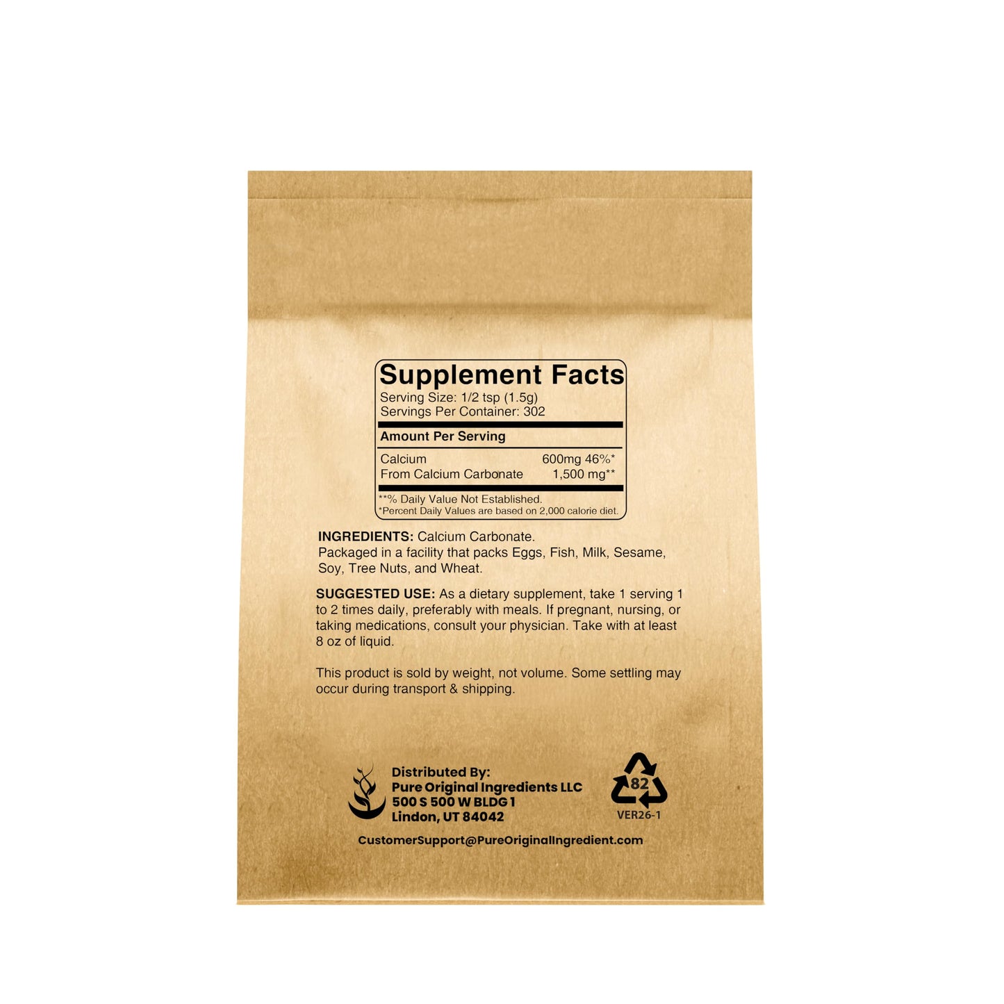 Pure Original Ingredients Calcium Carbonate (1 lb) Dietary Supplement, Food Preservative, Acid Neutralizer