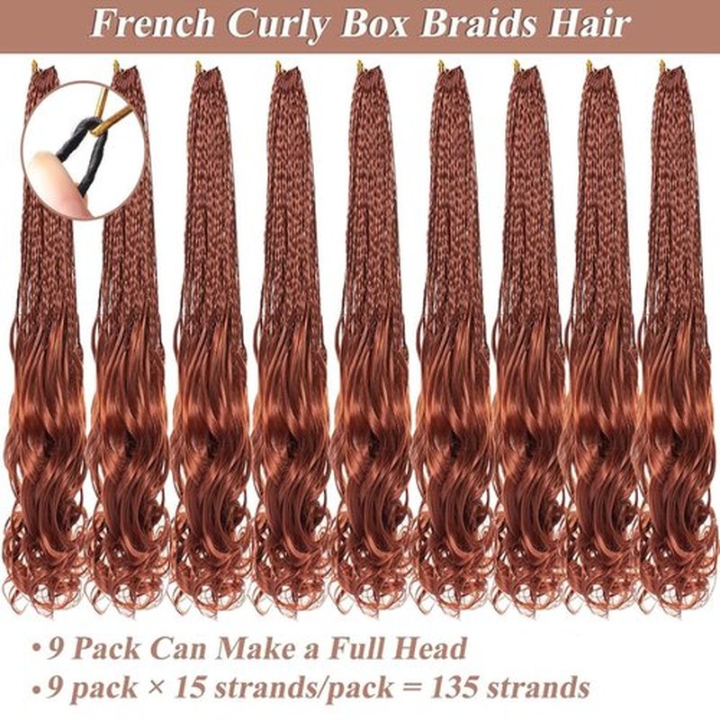 RuiYok French Curly Crochet Braids 14 Inch 9 Packs Ginger Goddess Box Braids Hair with Loose Wavy Ends Copper Red Pre Looped French Curl Bouncy Hair Extensions for Women