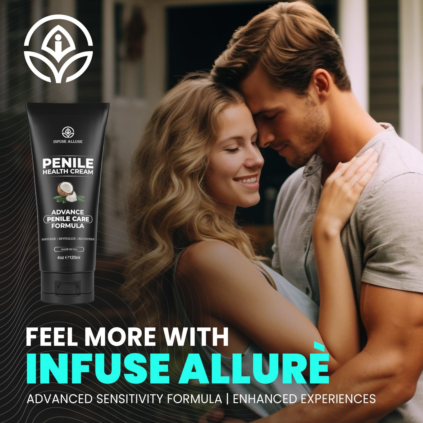 Infuse Allurè Men's Intimate Comfort Cream - Hydrating Personal Care Moisturizer for Dryness & Chafing Relief - Non-Greasy, Fast Absorbing Below The Belt Lotion 4oz 120ml