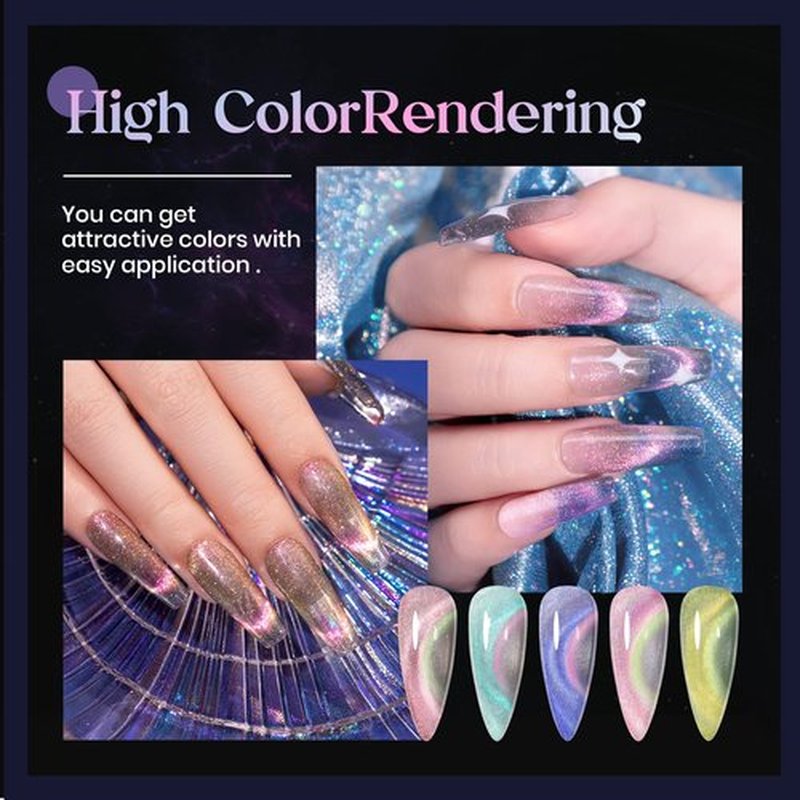 MIZHSE Reflective 9D Cat Eye Gel Nail Polish, Glitter Magnetic Gel Polish Set with 2 Magnet Sticks, Chameleon Magic Effect Holographic Cateye Nail Gel Soak Off Nail Art Gift