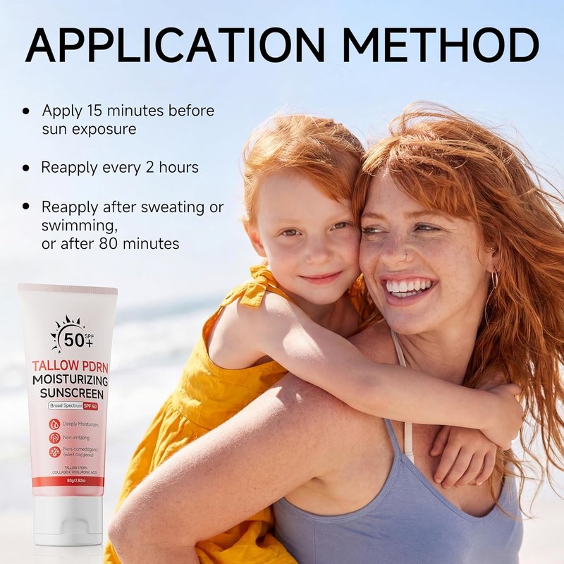Beef Tallow Sunscreen - Mineral SPF 50 with Non-Nano Zinc Oxide | Moisturizing for Sensitive Skin & Kids, 2.82 OZ