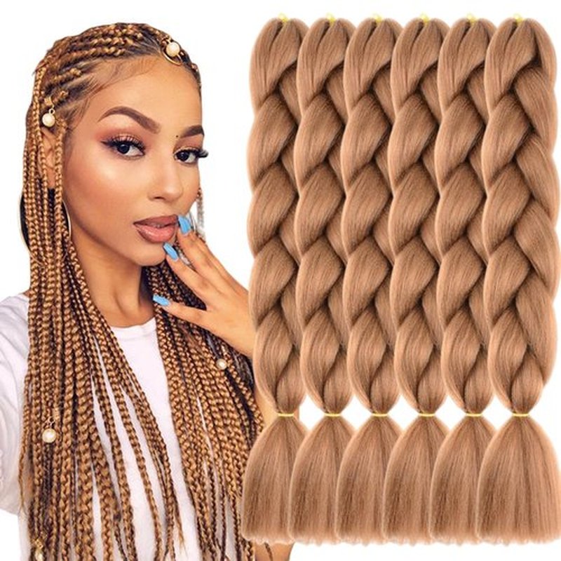 TENGSHUO FLY Brown Braiding Hair 6 Packs Synthetic Braid Hair Extensions Jumbo Ombre Braiding Hair 24 Inch or Box Braids Twist Crochet Braids(24"6Pack,Brown)