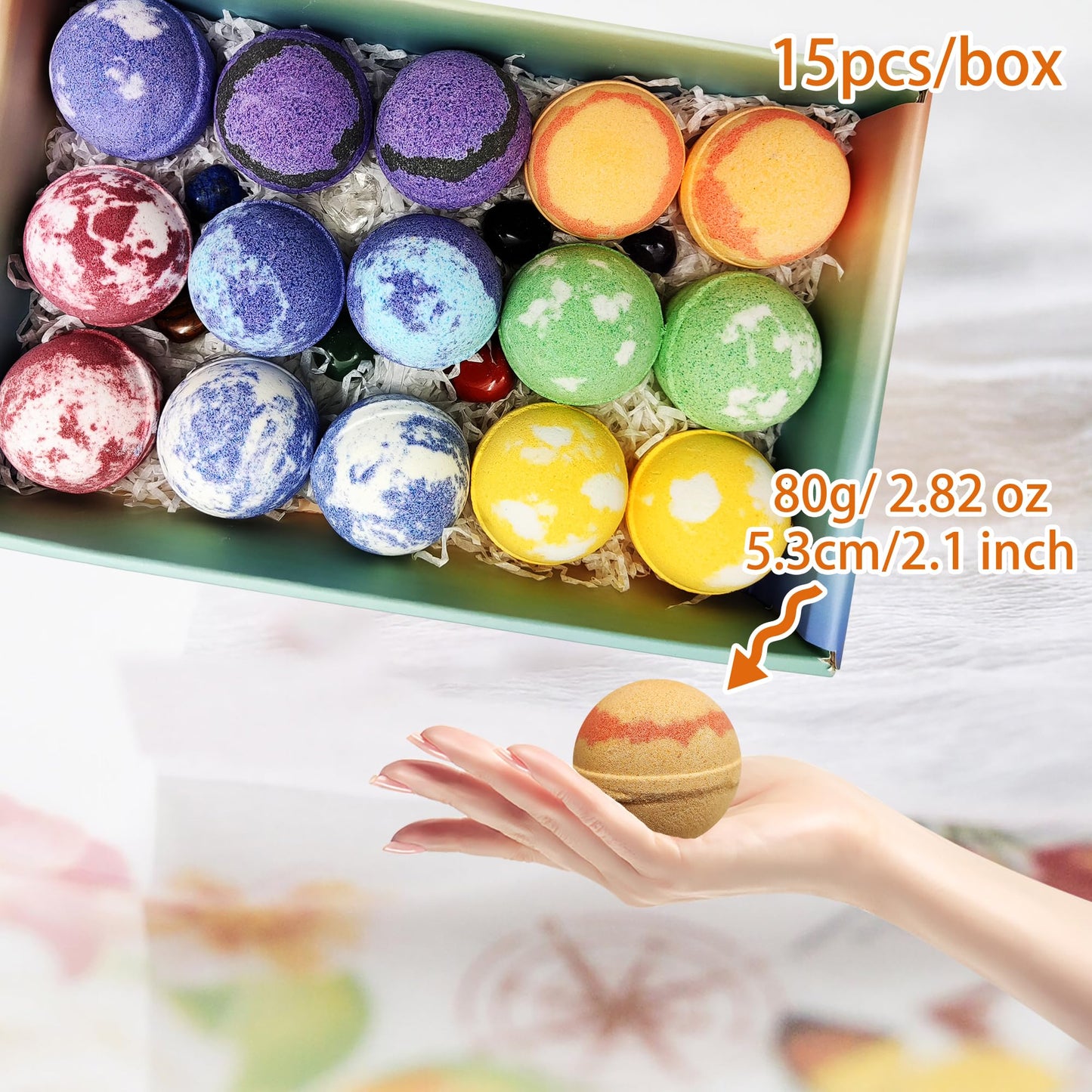 Chakra Healing Gemstones Bath Bombs. 15 Essential Oil Bath Bombs. Real Chakra Stones Bath Bombs for Adults. Perfect for Yoga Lovers. Meditation, Balancing, Positive Energy, Sleep, Reiki & Yoga Lovers