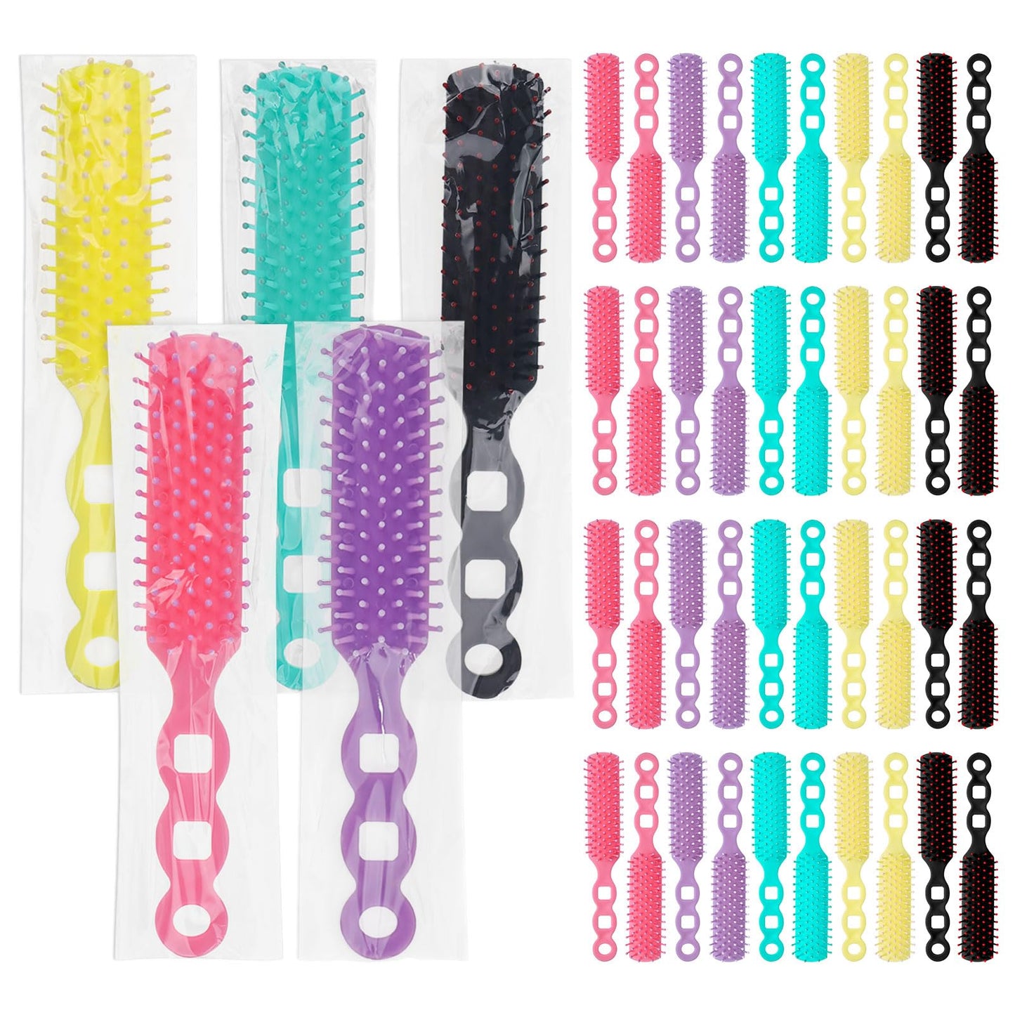 Hair Brushes in Bulk Individually Wrapped for Homeless,Plastic Hair Brush for Curly Wavy Hair,Detangling Hair Brush for Shelter Hotel Nursing Charity (yellow green purple pink black) (pack of 25)
