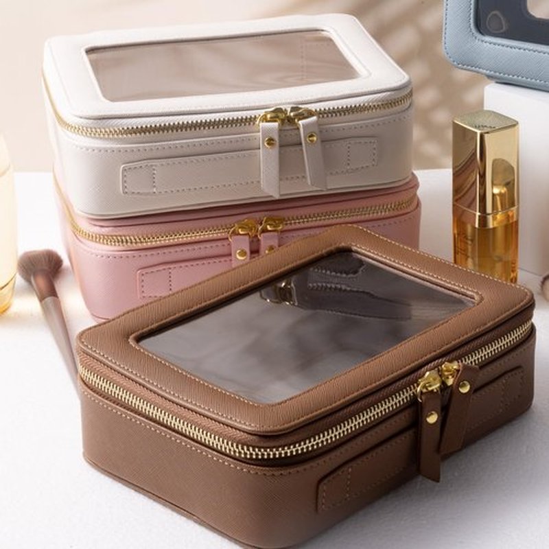 SANHECUN Toiletry bag waterproof cosmetic organizer with handle large opening for travelling car organizer (White)