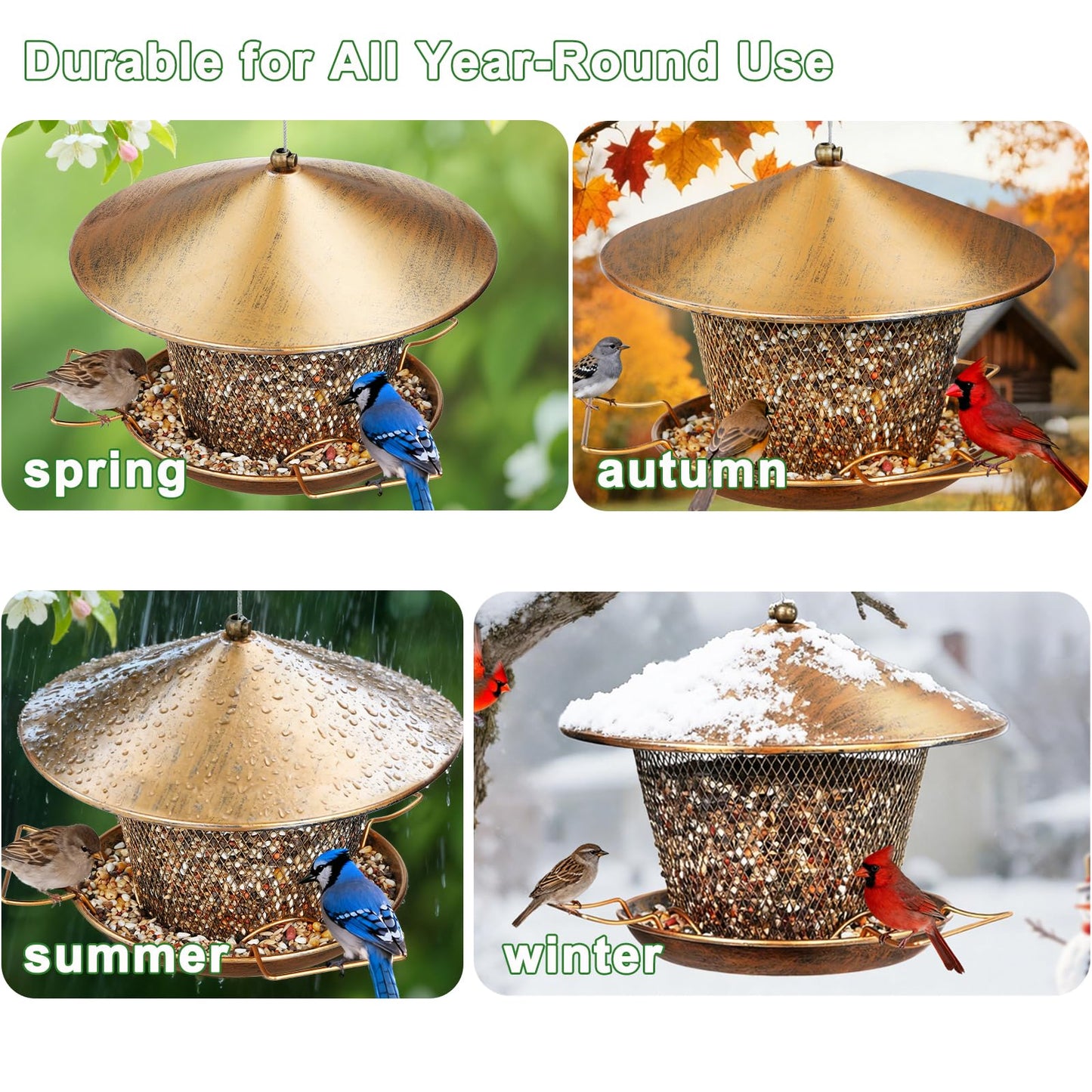 Samhe Bird Feeder for Outdoor Hanging 9.8" Roof 3.5 LBs Seeds Capacity