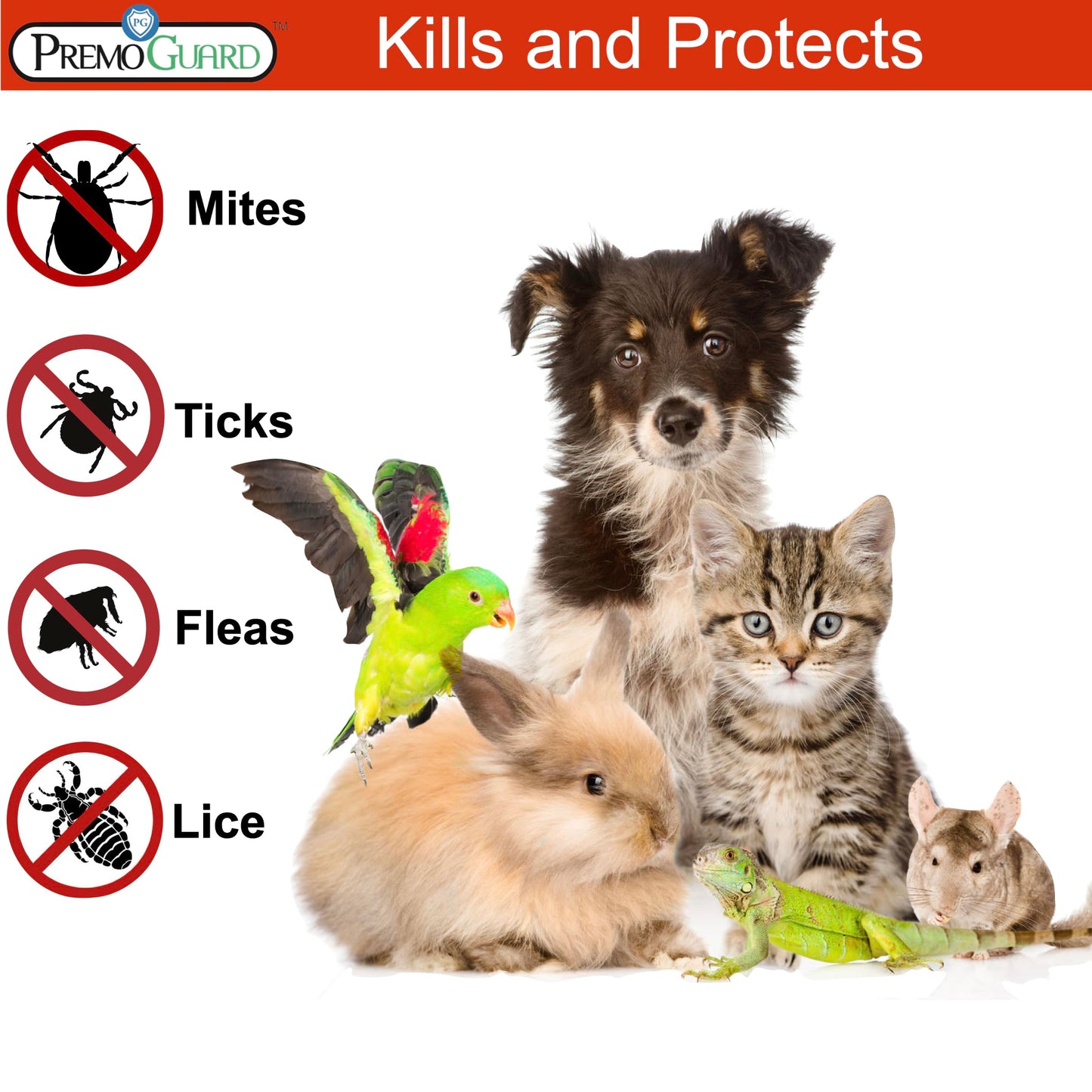 Premo Guard Pet Protector Spray - 16 oz - Kills Mites, Fleas, Ticks, & Mosquitoes - for Dogs, Cats, & Home - Natural Plant Based Oils for Control, Prevention & Treatment - Family Safe