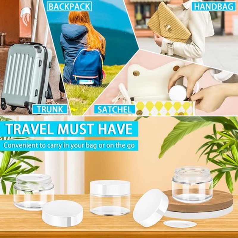 MotBach 6 Pack 1 oz Glass Jars with Lids 60ml Mini Round Clear Glass Jars with Inner Liners and Spatulas, Travel Size Containers Jars for Toiletries Creams Makeup Cosmetic Sample Lotion (White Lid)