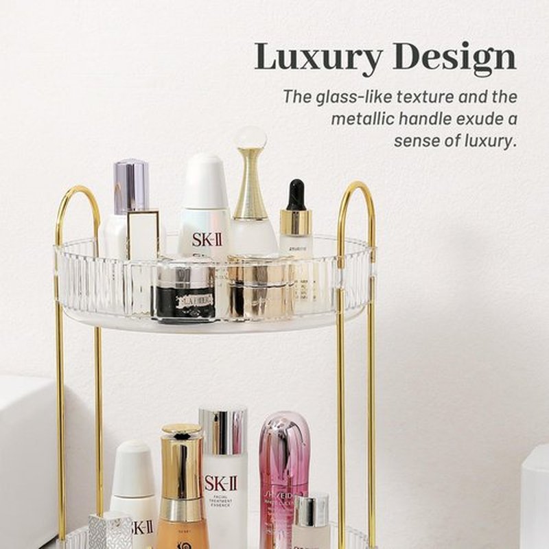 Rotating Makeup Organizer for Vanity, Skincare Make Up Storage Perfume Organizers for bathroom countertop, Clear Cosmetic Organizer for Dresser, Lipstick Hair product Spinning Stand Organizer (2 Tier,