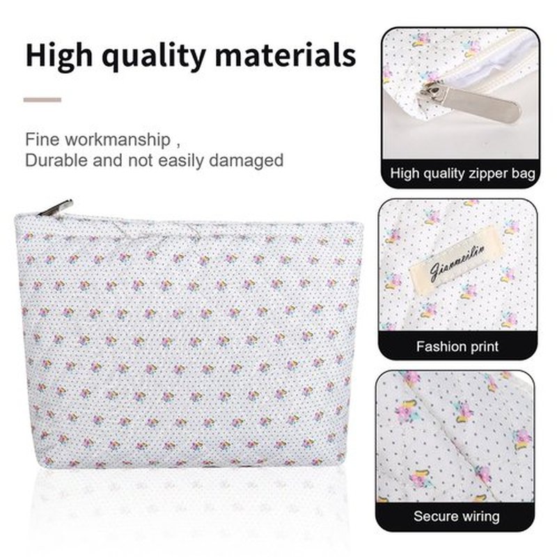 Wudimeitt Cosmetic bag Makeup bag Preppy Cute Corduroy Toiletry bag for women travel essentials (Pink small flower)