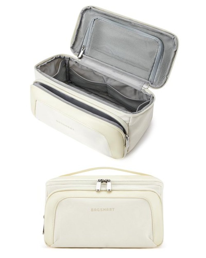 BAGSMART Toiletry Bag for Women, Cosmetic Makeup Bag Organizer with Handle, Travel Bag for Toiletries, Dopp Kit Water-resistant Shaving Bag for Accessories-Beige