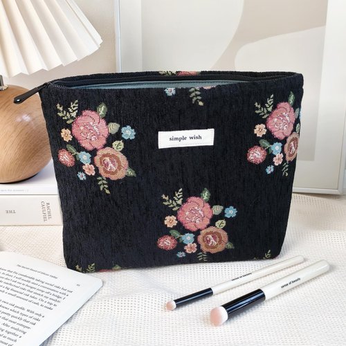 STARDW Flower Cosmetic Bags Makeup Bags for Women and Girls,Travel Makeup Bag Large Capacity Canvas Makeup Bag,Makeup Organizer Bag Zipper Pouch (Vintage Flowers)