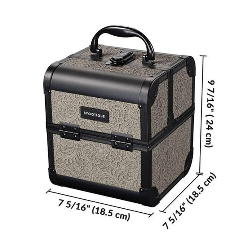 BYOOTIQUE Makeup Train Case 2-Tier Trays Portable Cosmetic Cases Travel Makeup Storage Organizer Lockable Box with Mirror for Makeup Artist Nail Tech,Rococo GainsBoro