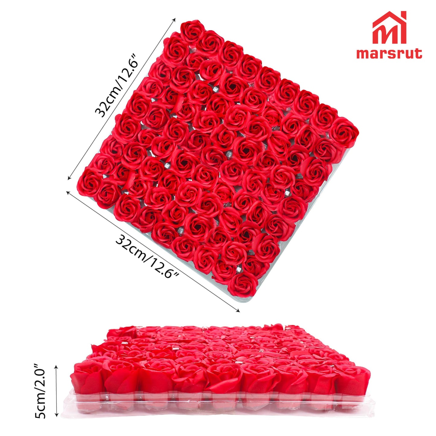 Marsrut 81Pcs Bath Soap Rose Flower, Scented Soap Rose Petals Body Soap for Valentine's Day, Wedding, Anniversary, Birthday, for Her Red