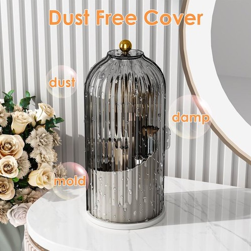 YOOLENS Makeup Brush Holder Organizer with Lid,360 Rotating Clear Dustproof Makeup Brushes Organizer for Vanity Desktop Bathroom Countertop (Gray)
