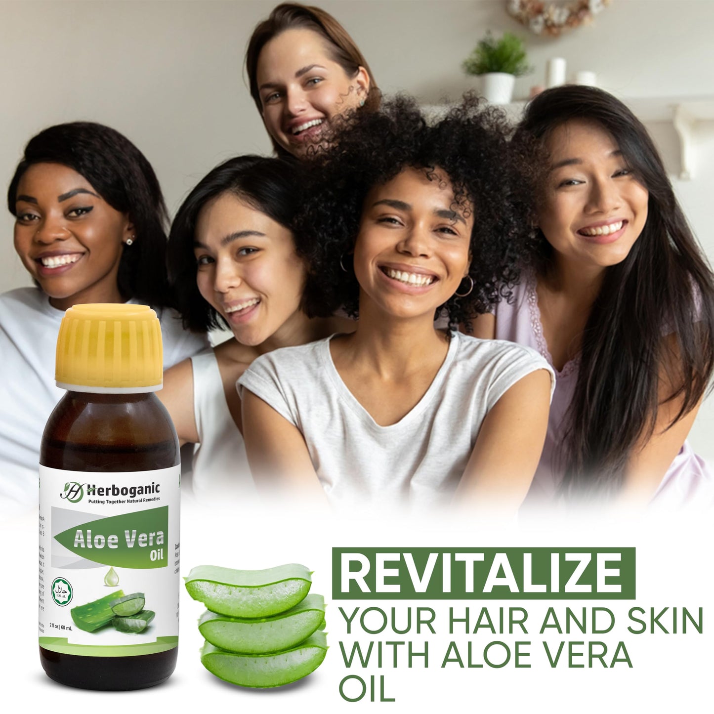 HERBOGANIC Natural Aloe Vera Oil - 100% Cold Pressed, Nourishing for Skin, Hair, and Eyelash Growth,Aloe Vera Massage Oil,
