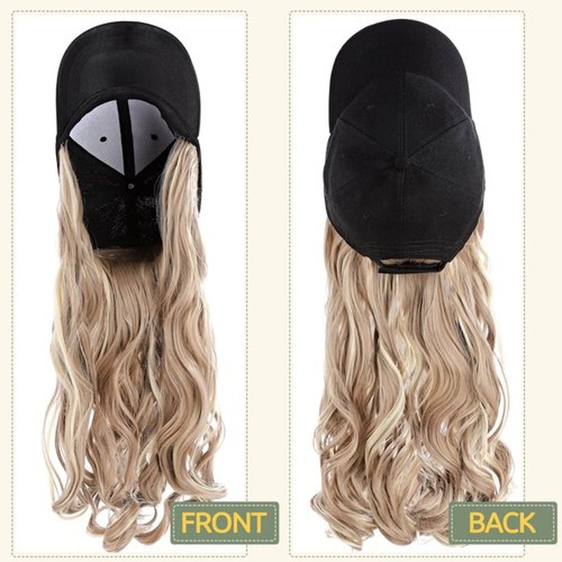S-noilite 16" Baseball Cap with Hair Baseball Hats with Hair Attached Curly Wavy Cap Wig with Hair Extensions Adjustable Culry Baseball Hat Wig for Women (16" -Curly, Sandy Blonde & Bleach Blonde)