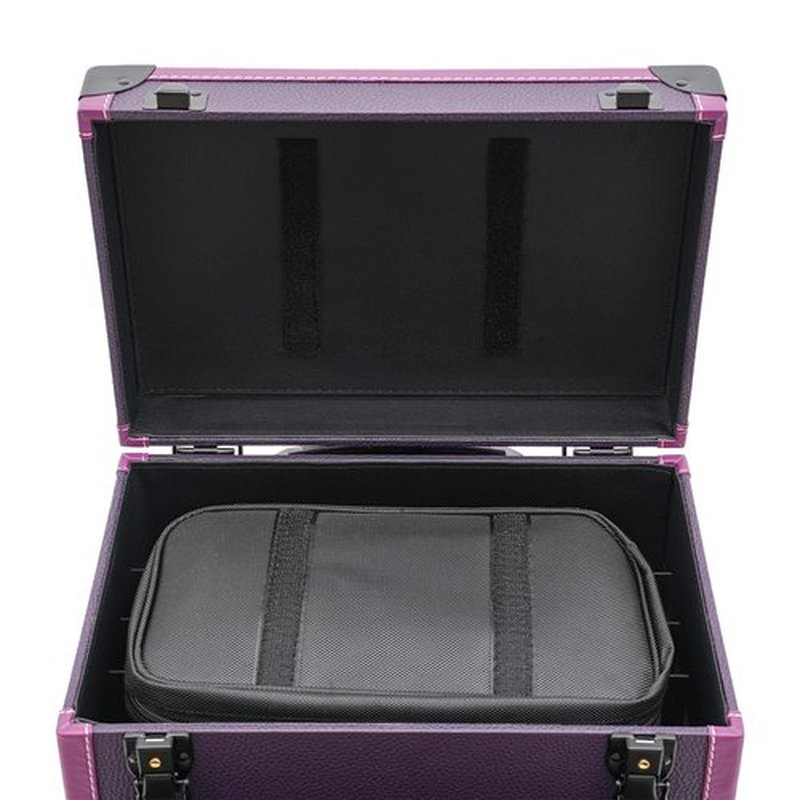 Rolling Makeup Case with Drawers&4 Wheel, Cosmetic Case Trolley, Make Up Suitcase Cosmetic Trolley, Portable Beauty/Nail/Hair Styling Travelling Cart Trunk, Manicure Storage Case (Purple+Black Color)