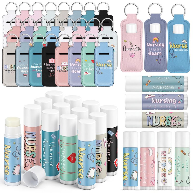 Loopeer 24 Set Nurse Week Gifts Nurse Appreciation Gifts Bulk Lip Balm with Lip Balm Holder Keychain for Nursing Inspirational RN CNA Women Staff Team Workers Employee Staff Recognition Favors