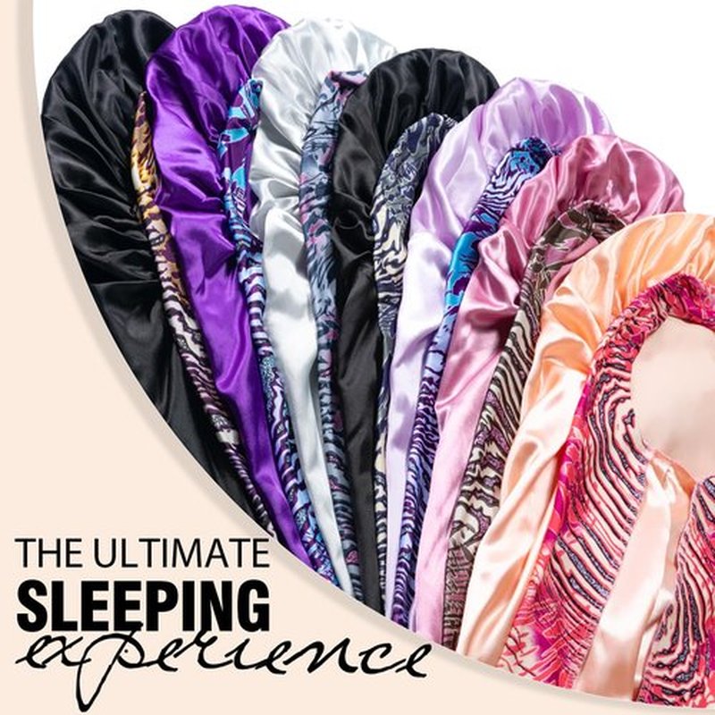 2Pack Bonnets for Black Women Braid Bonnet, Large Long Bonnet Satin Bonnet for Braids,Black Women Silk Bonnet with Stretchy Tie Band Braid Bonnet for Sleeping Extra Long (Green&Light Purple Pattern)