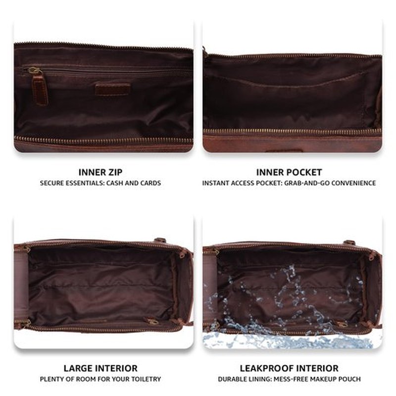 LEATHER VILLAGE Premium Leather Travel Toiletry Bag - Unisex Water-Resistant Travel Dopp Kit, Shaving & Cosmetic Organizer for Men & Women - Compact Bathroom Essentials - Cherry Brown