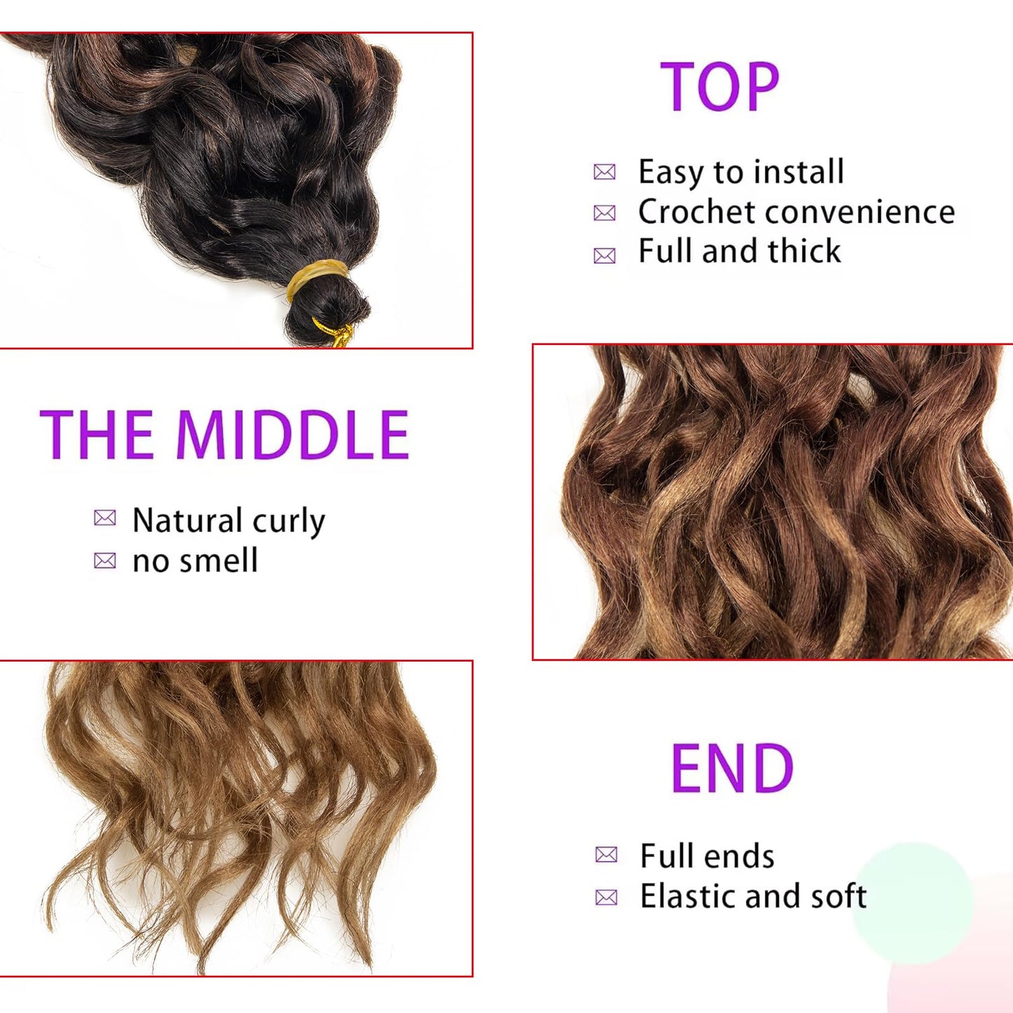 Ocean Wave Crochet Hair 24inch Deep Wave Curly Crochet Hair For Women 6Packs Hawaii Curly Braiding Hair Synthetic Bohemian Crochet Braid Water Wave Crochet hair Extensions (24inch, 1B/30/27)